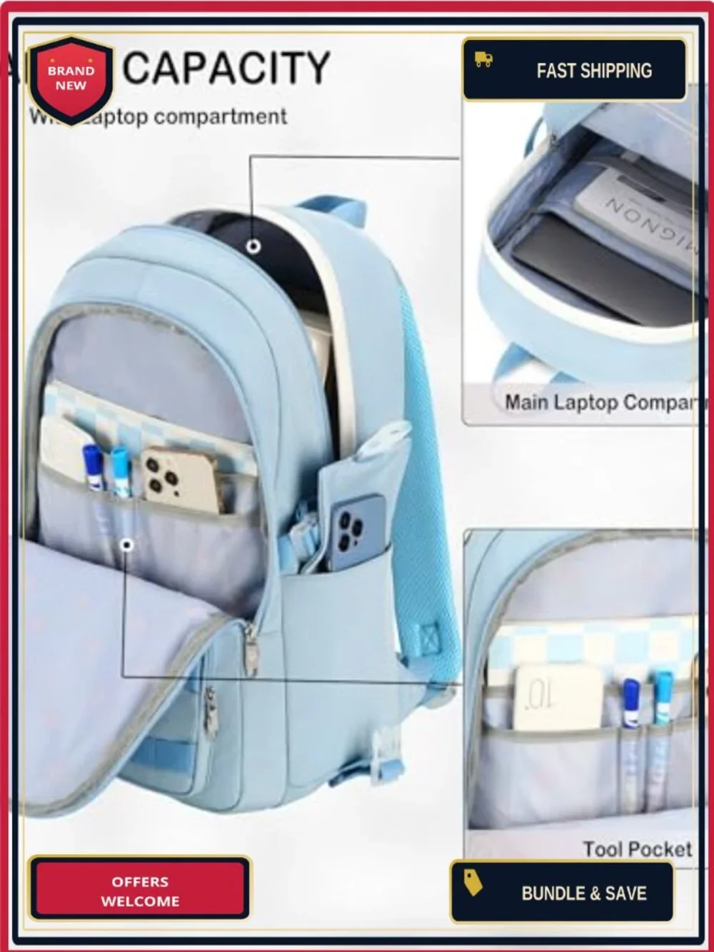 Hidds School Backpack Set with Lunch Box Nylon Teen Girls